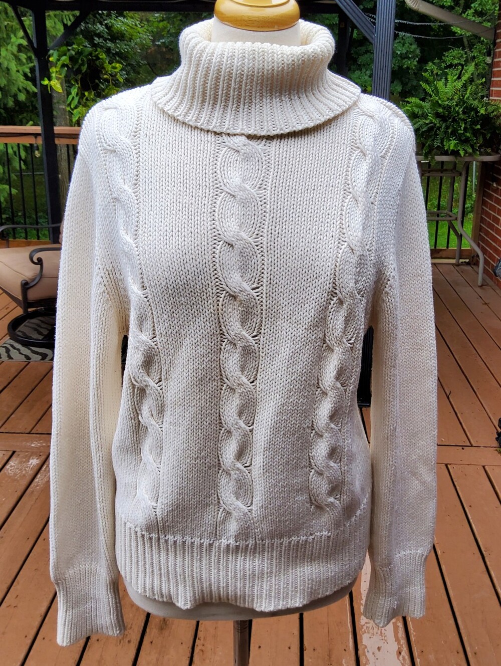 Denver Hayes Cream Cable Turtleneck Sweater
